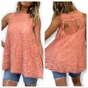 Free People Peach Crochet Tunic / Mini Dress - Small